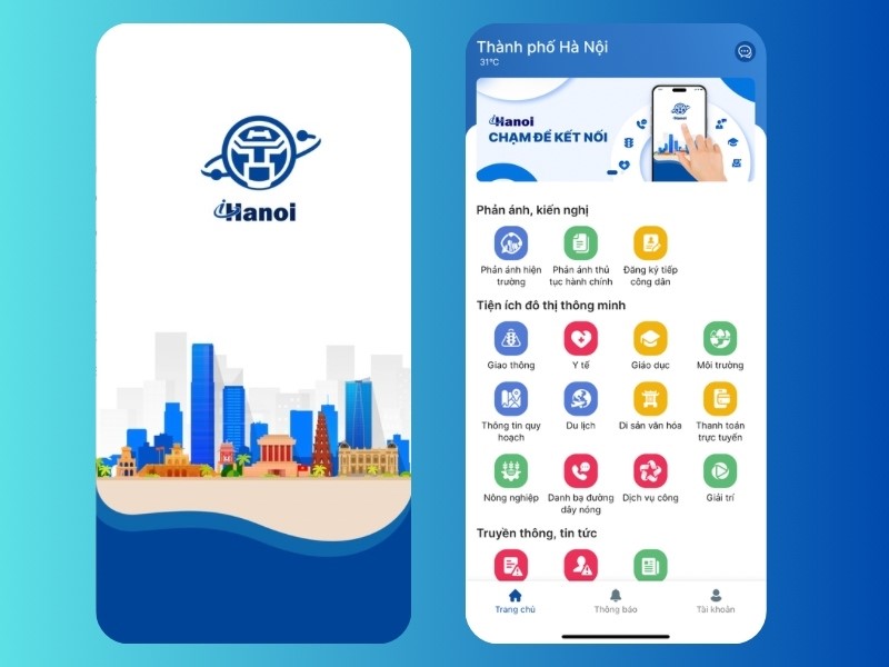 Ứng dụng iHanoi - Giao diện ứng dụng iHanoi trên điện thoại. Ảnh: internet