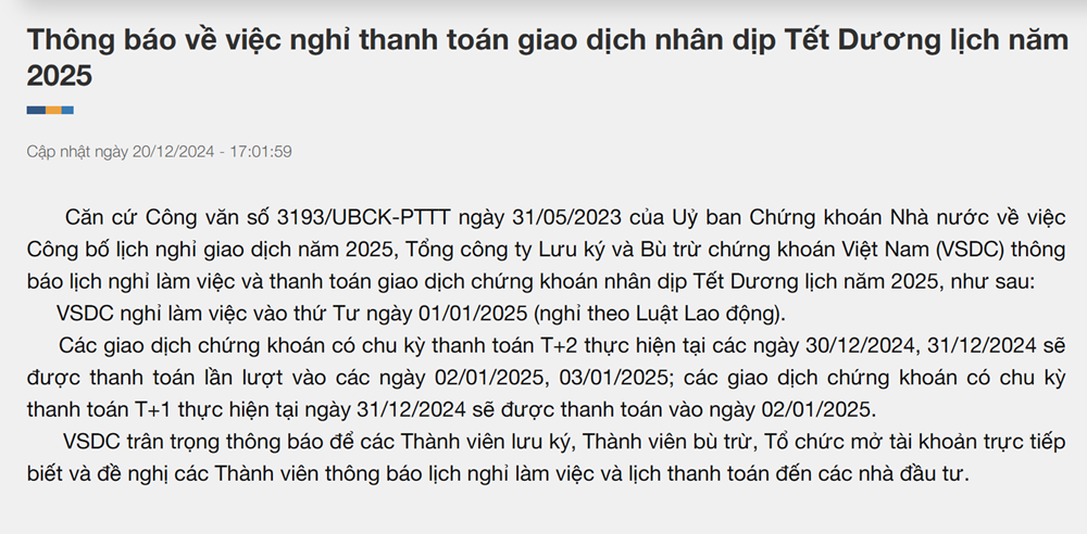 Lịch nghỉ Tết Dương lịch 2025 của các doanh nghiệp, ngân hàng và công ty chứng khoán - ảnh 4