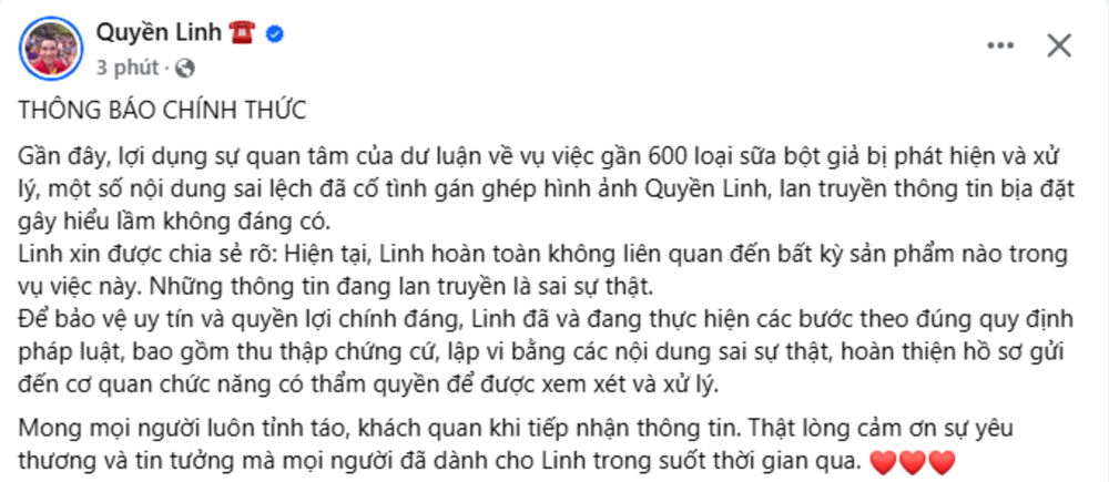 Quyền Linh chính thức lên tiếng về ‘lùm xùm’ liên quan tới vụ gần 600 loại sữa giả: Khẳng định nhờ pháp luật can thiệp - ảnh 2