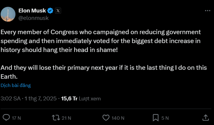 Elon Musk muốn lập đảng mới, chỉ trích dự luật thuế của ông Trump là ‘chế độ nô lệ nợ nần' - ảnh 1