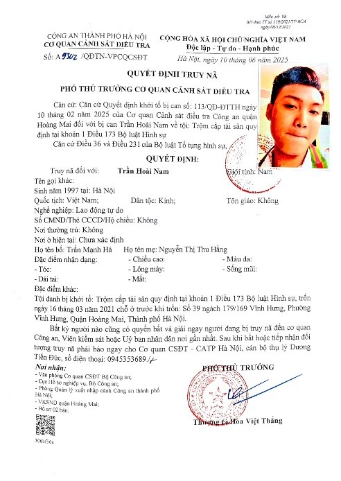 Truy nã Trần Hoài Nam sinh năm 1997 - ảnh 2