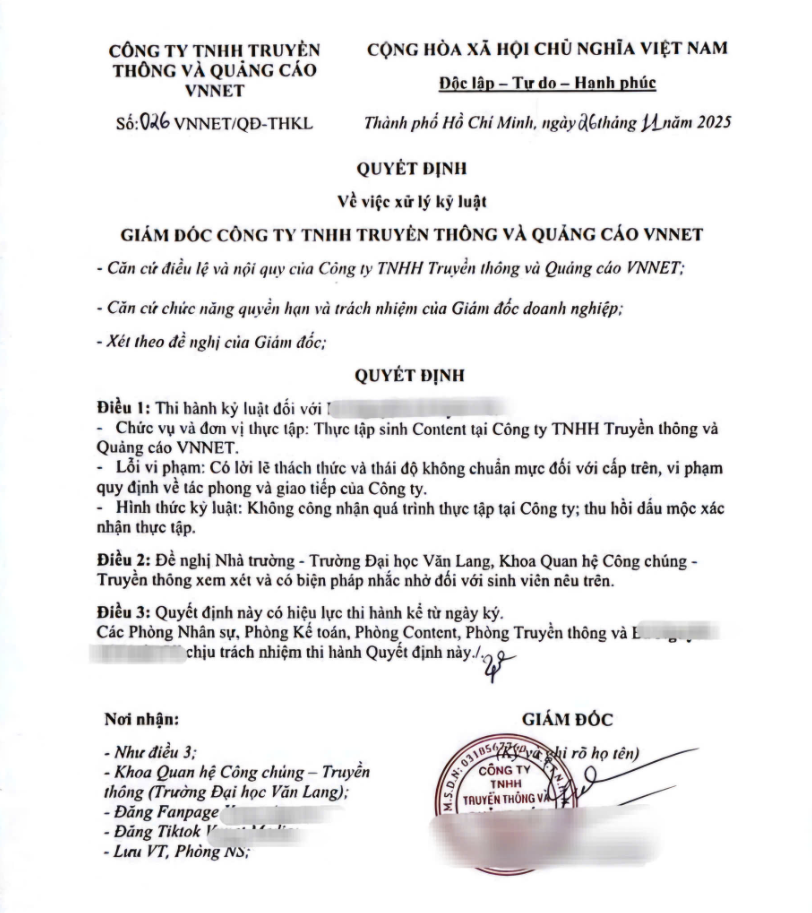 Danh tính công ty đăng quyết định kỷ luật thực tập sinh lên mạng, chạy quảng cáo gây xôn xao - ảnh 2