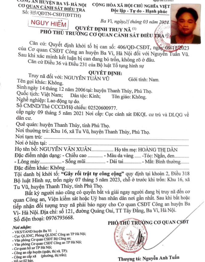Bắt giữ đối tượng truy nã nguy hiểm Nguyễn Tuấn Vũ SN 2006 - ảnh 2