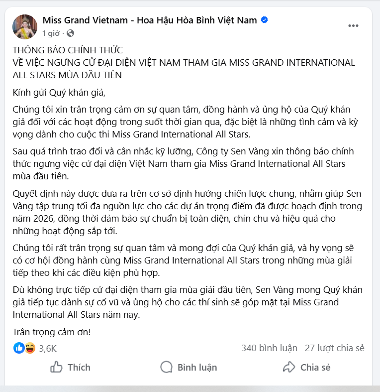 Công ty Sen Vàng phát thông báo quan trọng - ảnh 2