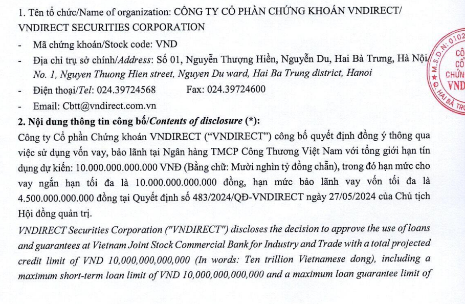 Chứng khoán VnDirect muốn vay 10.000 tỷ đồng từ Vietinbank - ảnh 1
