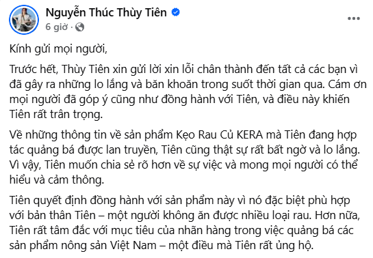 Hoa hậu Nguyễn Thúc Thùy Tiên lên tiếng về vụ quảng cáo kẹo rau - ảnh 1