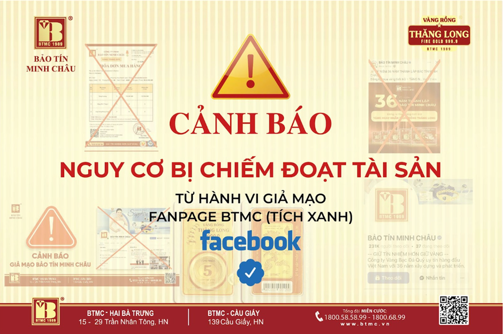 Bảo tín Minh Châu cảnh báo tình trạng giả mạo facebook tích xanh để lừa đảo khách hàng - ảnh 1
