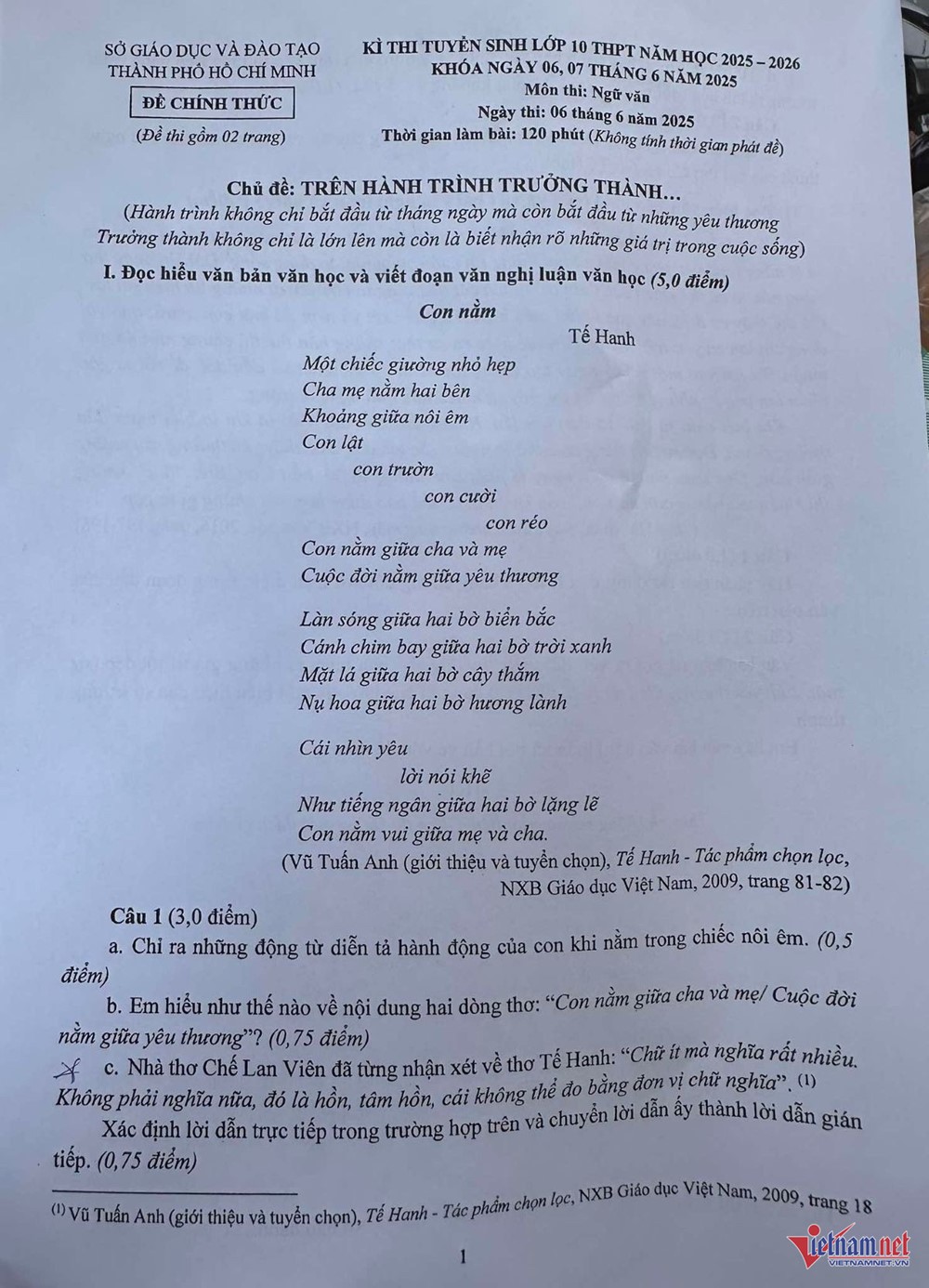 Đáp án, đề thi môn Ngữ văn vào lớp 10 tại TP.HCM năm 2025 - ảnh 2