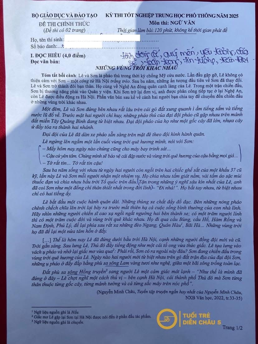 Đề Ngữ văn thi tốt nghiệp THPT năm 2025: 'Vùng trời quê hương nào cũng là bầu trời Tổ quốc' - ảnh 2