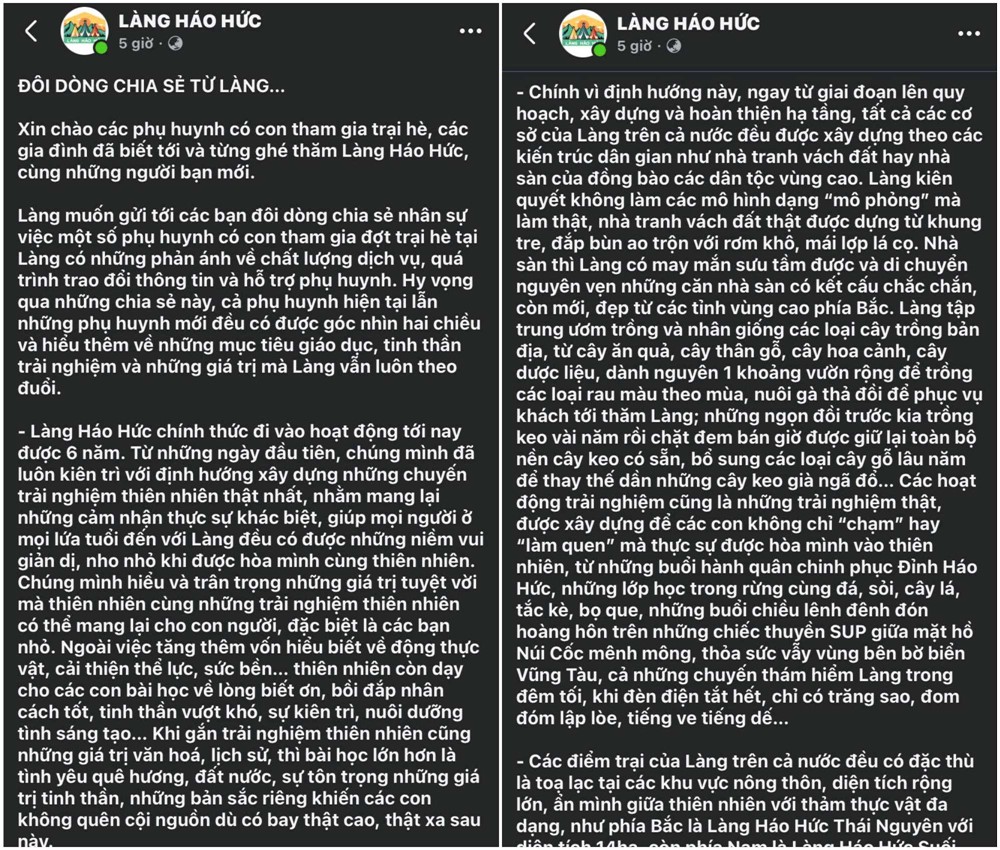 Sự việc phụ huynh bức xúc tố trại hè chi phí cao nhưng chất lượng thấp: Làng Háo Hức lên tiếng - ảnh 1