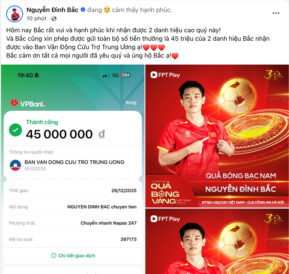 Cầu thủ Nghệ An lập cú đúp, giành toàn bộ tiền thưởng để làm từ thiện - ảnh 1