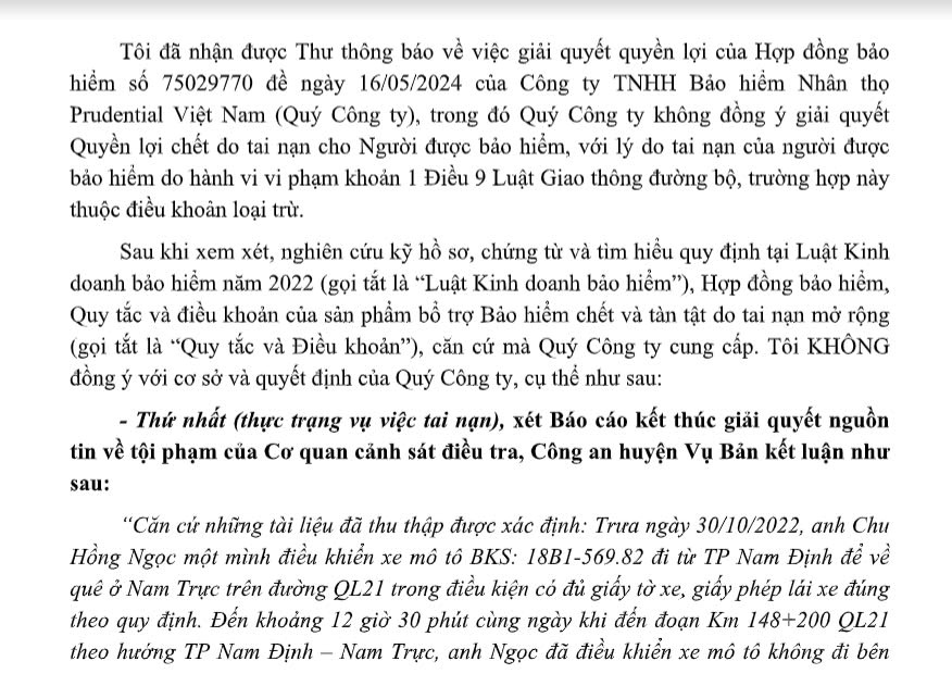 Prudential từ chối chi trả quyền lợi bảo hiểm thiếu thuyết phục, khách hàng gửi thư kêu cứu - ảnh 2