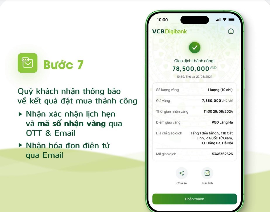 Hướng dẫn mua vàng miếng SJC trên ứng dụng VCB Digibank - ảnh 7