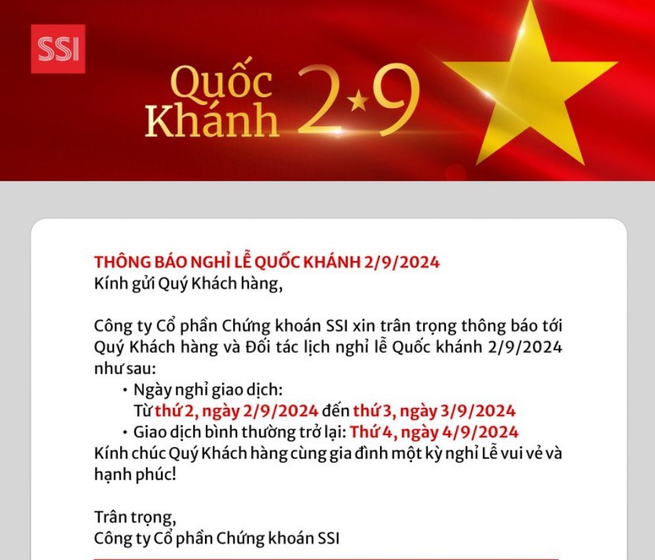 Lịch nghỉ lễ Quốc khánh 2/9 của các công ty chứng khoán - ảnh 2