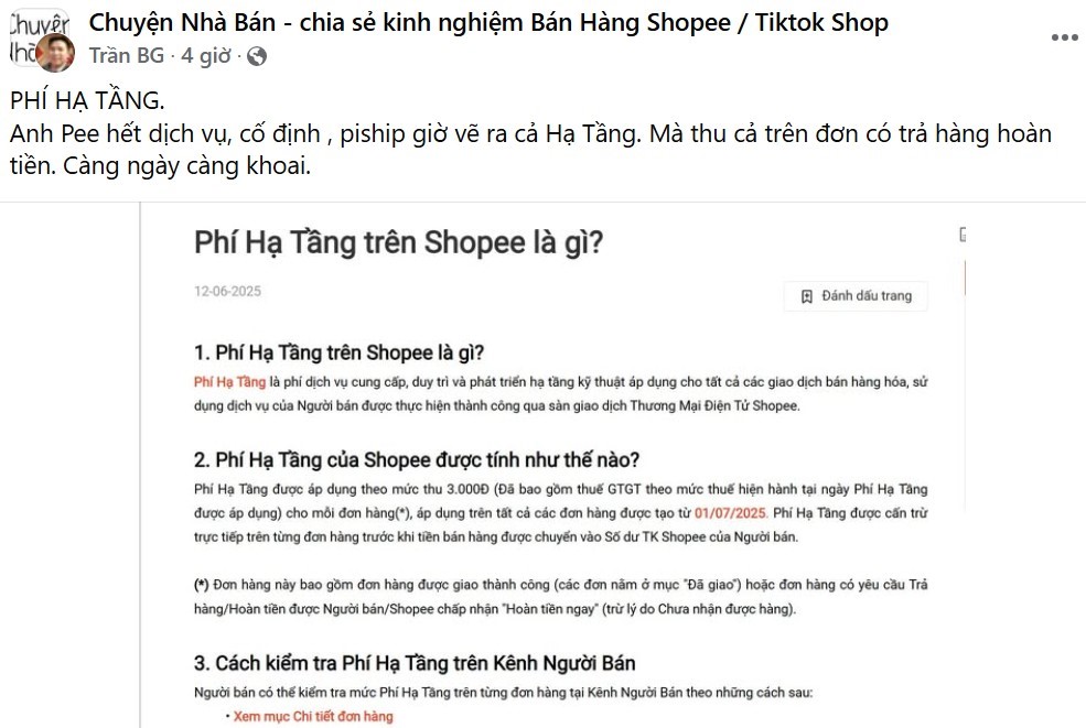 Shopee thu phí hạ tầng 3.000 đồng/đơn hàng từ 1/7, cộng đồng nhà bán hàng phản ứng mạnh - ảnh 2