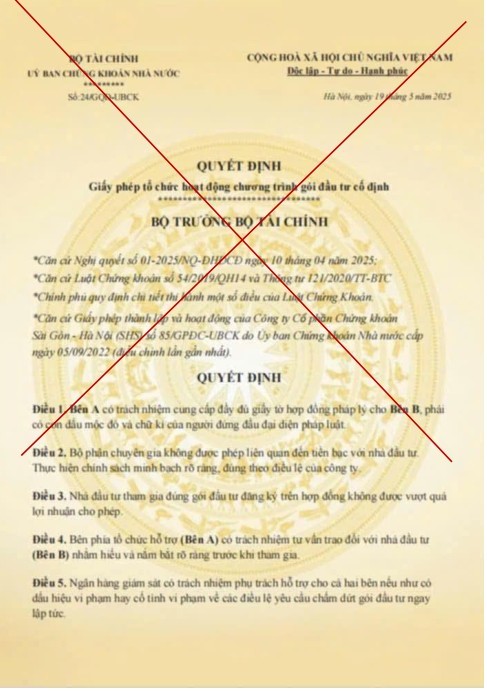 Ủy ban Chứng khoán Nhà nước cảnh báo nhà đầu tư về văn bản giả mạo Bộ Tài chính - ảnh 1