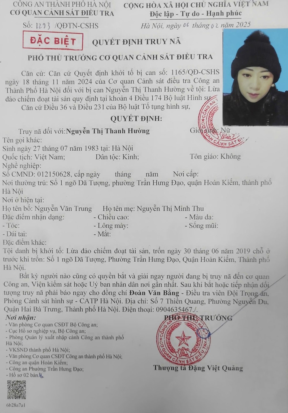 Đề nghị người dân phát hiện Nguyễn Thị Thanh Hường ở đâu, khẩn trương báo ngay cho Công an qua SĐT: 0904.635.467 - ảnh 2