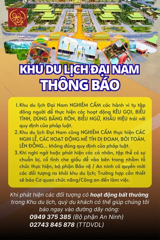 Khu du lịch Đại Nam của ông Huỳnh Uy Dũng phát thông báo 'nghiêm cấm' đến toàn bộ du khách - ảnh 1