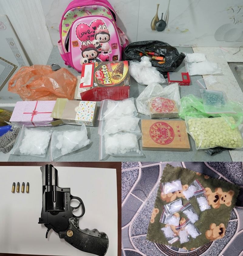 Khám xét khẩn cấp 6 điểm nghi vấn, bắt Bùi Thị Kim Ngân, thu giữ 1,18kg ma túy đá, 1.015 viên thuốc lắc và 1 khẩu súng quân dụng - ảnh 2