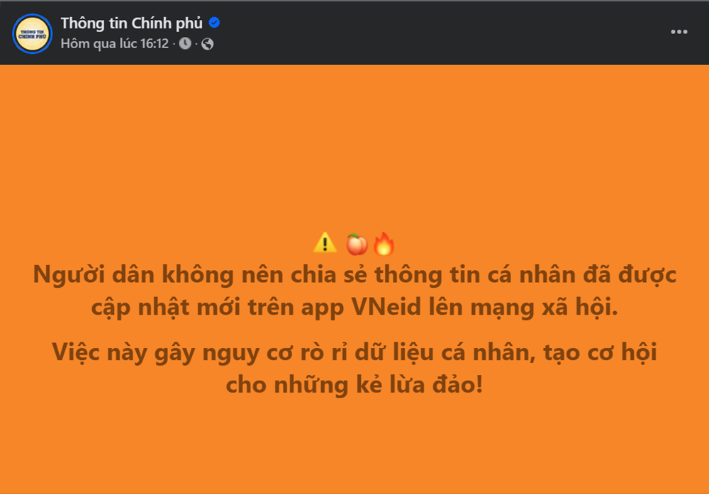 Fanpage Thông tin Chính phủ, Bộ Công an đồng loạt cảnh báo người dân về thông tin trên VNeID - ảnh 3