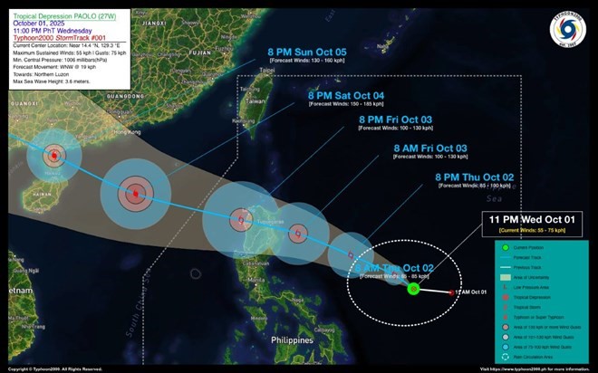 Áp thấp nhiệt đới đã mạnh lên thành bão, dự báo đi vào Biển Đông trong ngày mai - ảnh 1