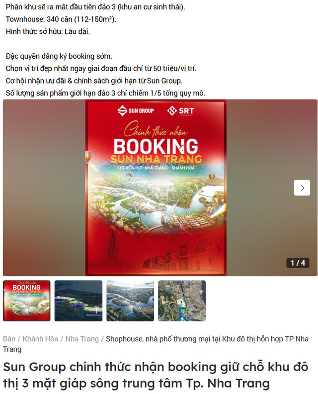 Thông tin booking về dự án Sun Nha Trang trên một số trang mạng