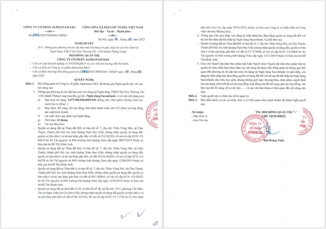 Nghị quyết HĐQT của Alphanam E&C về việc vay hơn 1.000 tỷ từ ngân hàng.