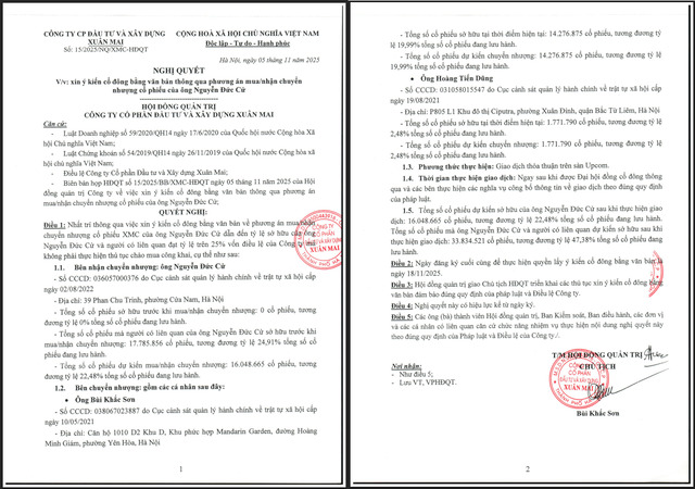 Thông tin được công bố về việc chủ tịch HĐQT Xuân Mai Corp Bùi Khắc Sơn sẽ chuyển nhượng toàn bộ cổ phần đang nắm giữ tại XMC.