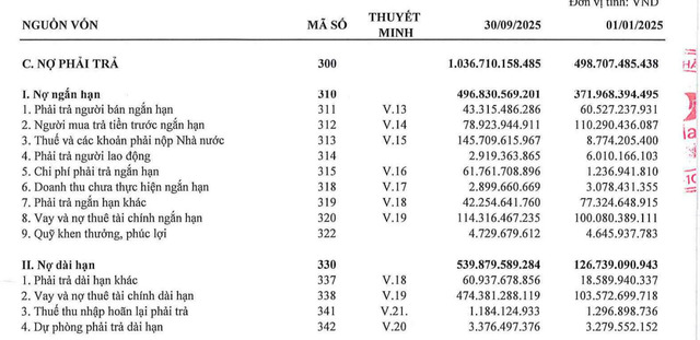 Nguồn: Báo cáo tài chính hợp nhất quý III/2025 của BVL.