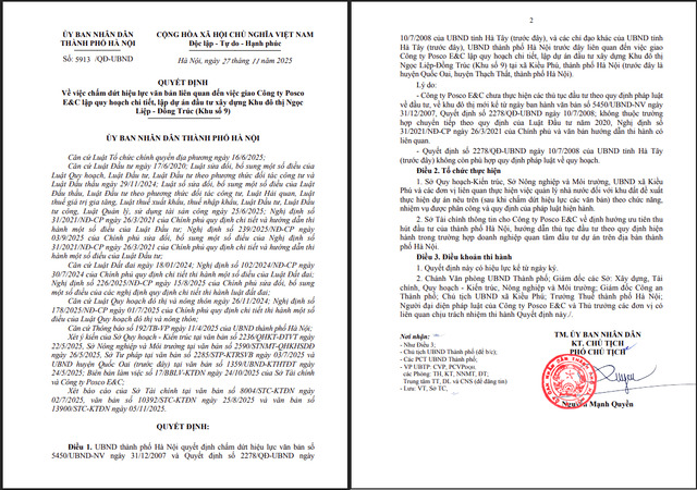 Không thực hiện các thủ tục đầu tư theo quy định, Hà Nội ra quyết định chấm dứt hiệu lực dự án khu đô thị 272ha của Posco E&C - ảnh 1
