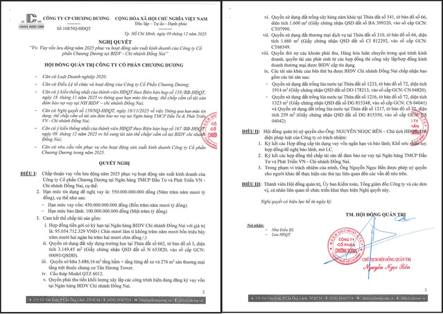 Nghị quyết HĐQT CDC về việc vay 500 tỷ từ BIDV.