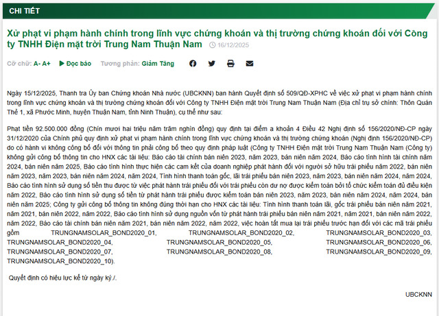 Trung Nam Thuận Nam bị xử phạt vì vi phạm liên quan đến trái phiếu, vẫn còn lỗ 723 tỷ - ảnh 1