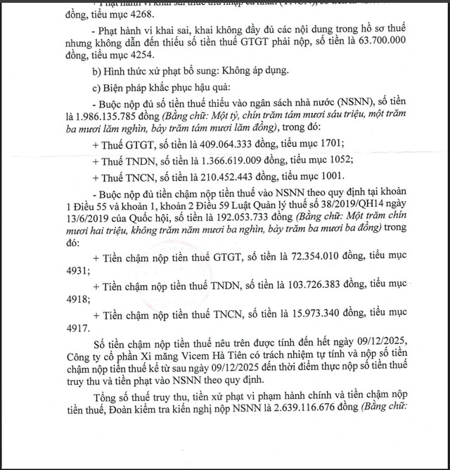 HT1 bị xử phạt 2,6 tỷ đồng với hành vi vi phạm về thuế.