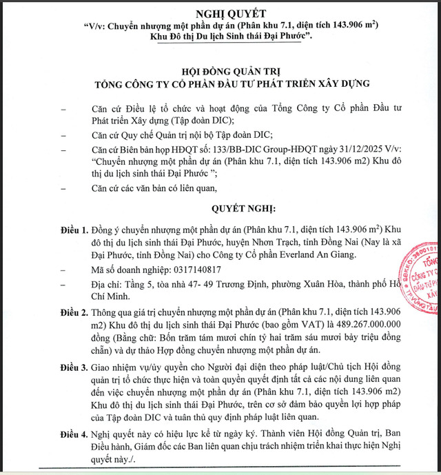 Nghị quyết số 130/NQ-DIC Group-HĐQT.