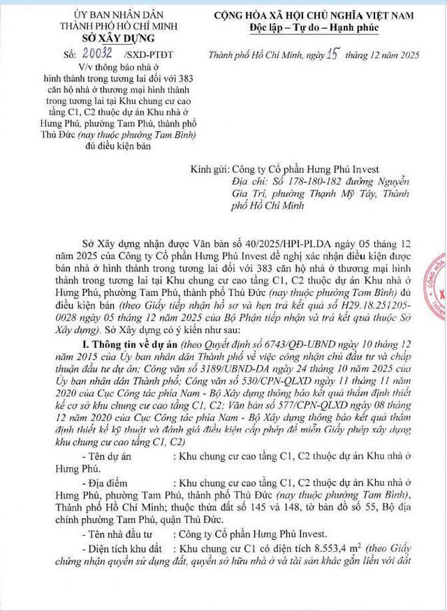 FIATO UpTown chính thức đủ điều kiện bán nhà ở hình thành trong tương lai vào ngày 15/12/2025