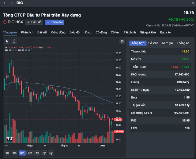 Diễn biến giá cổ phiếu DIG.