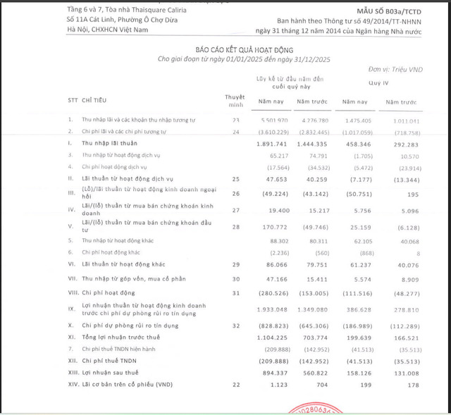 Một số chỉ tiêu tài chính của EVF.