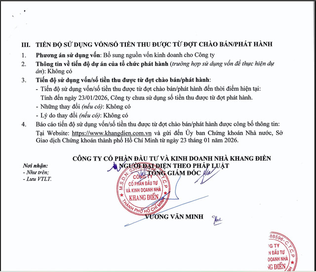 KDH vẫn chưa sử dụng hơn 139 tỷ đồng vốn huy động từ đợt chào bán ESOP năm 2025.