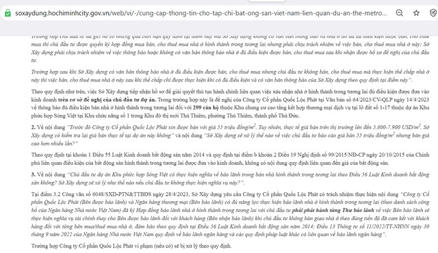 Sở Xây dựng TP.HCM thông tin về dự án Khu phức hợp Sóng Việt xin bán với giá 55 triệu đồng/m2, cho biết về quy định giá bán căn hộ không có trong quy định của Luật Kinh doanh Bất động sản 
