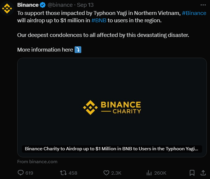 Binance Charity ủng hộ 1 triệu USD cho người dùng Việt Nam bị ảnh hưởng bởi bão Yagi, người dân tỉnh thành nào được nhận? - ảnh 2