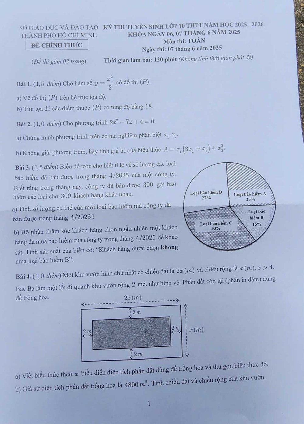Đề thi, đáp án môn Toán kỳ thi vào lớp 10 TP. Hồ Chí Minh đầy đủ, chi tiết nhất - ảnh 1