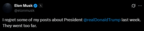 Elon Musk bất ngờ tuyên bố 'hối hận' sau loạt phát ngôn công kích ông Trump - ảnh 2