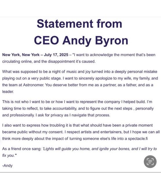 Bị bắt quả tang ngoại tình với nhân viên tại concert, nam CEO xin lỗi nhưng 'trách cứ' vì bị xâm phạm đời tư - ảnh 2