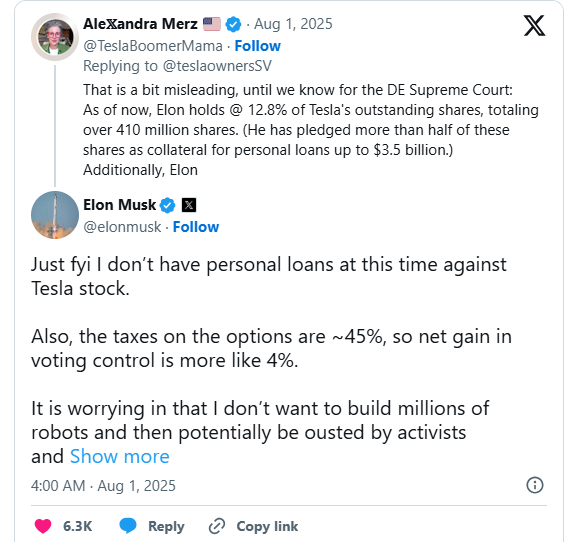 Elon Musk cảnh báo nguy cơ mất quyền kiểm soát Tesla, phủ nhận dùng cổ phiếu để vay thế chấp - ảnh 2