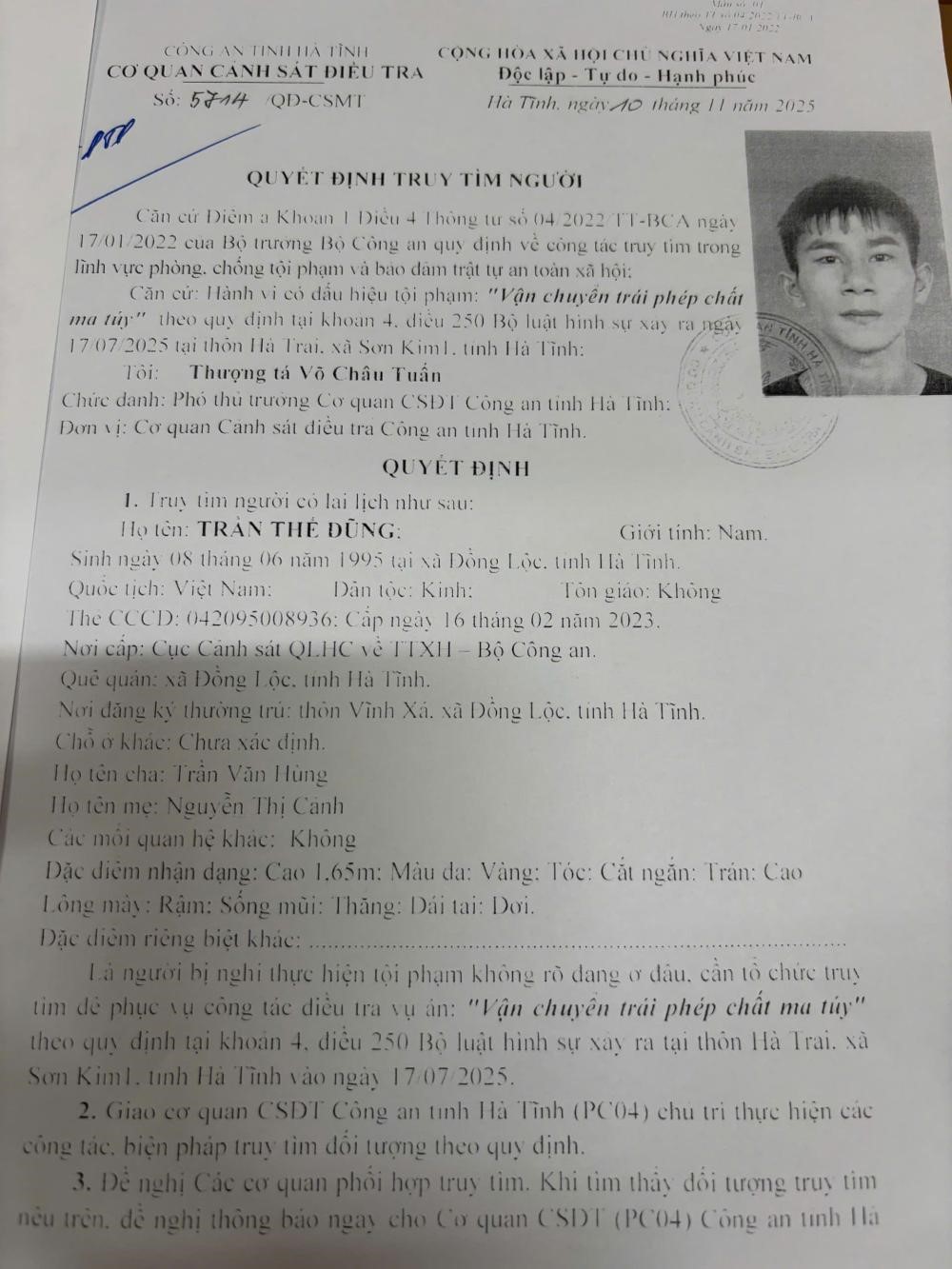 Công an truy tìm đối tượng sinh năm 1995 - ảnh 1