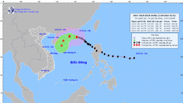 Bão số 8 đổi hướng thêm 2 lần, đất liền Việt Nam ảnh hưởng ra sao?