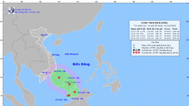 Biển Đông xuất hiện áp thấp nhiệt đới trái mùa, hướng vào vùng biển Nam bộ, chuẩn bị các phương án ứng phó
