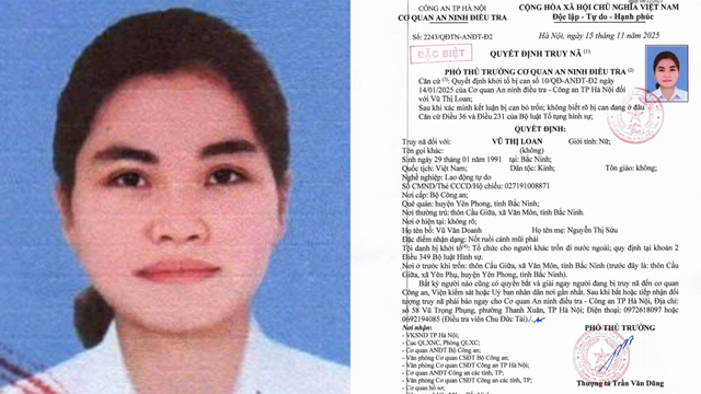 Truy nã đặc biệt Vũ Thị Loan sinh năm 1991