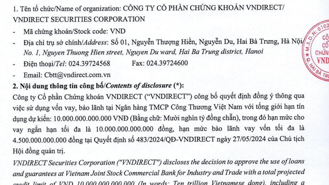 Chứng khoán VnDirect muốn vay 10.000 tỷ đồng từ Vietinbank