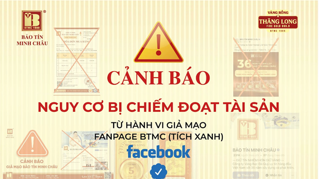 Bảo tín Minh Châu cảnh báo tình trạng giả mạo facebook tích xanh để lừa đảo khách hàng